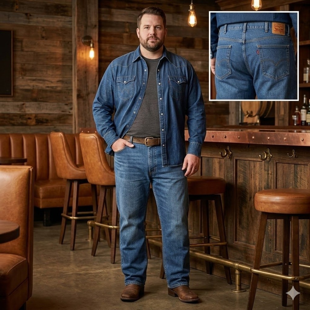 Levis Western Fit Jeans Mens 44x30 Blue‎ Denim Stretch 37681-0008 Medium Wash